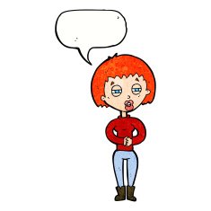 cartoon tired woman with speech bubble N30