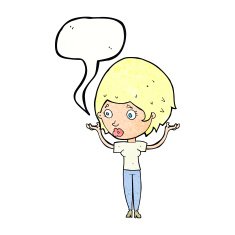 cartoon woman raising hands in air with speech bubble N21