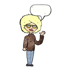 cartoon woman waving with speech bubble N343