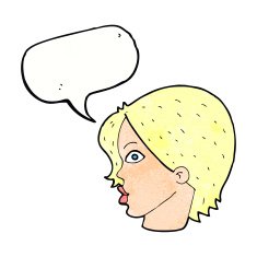 cartoon female face staring with speech bubble N5