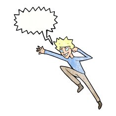 cartoon jumping man with speech bubble N7