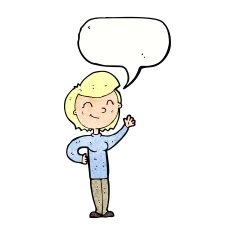 cartoon friendly waving woman with speech bubble N11