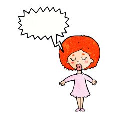 cartoon woman in dress with speech bubble N41