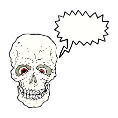 cartoon spooky skull with speech bubble N157