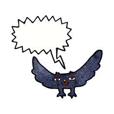 cartoon spooky vampire bat with speech bubble N9