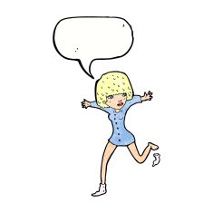 cartoon woman kicking off sock with speech bubble N11