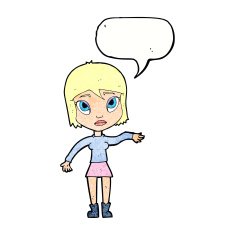 cartoon woman waving hand with speech bubble N10