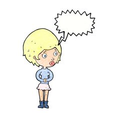 cartoon concerned woman with speech bubble N10