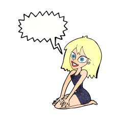 cartoon happy woman in dress with speech bubble N29