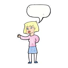 cartoon woman explaining with speech bubble N51
