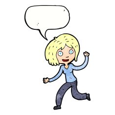 cartoon happy waving girl with speech bubble N11