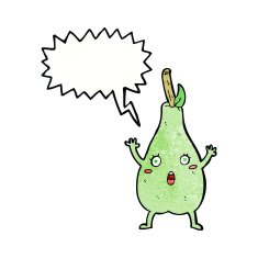 cartoon frightened pear with speech bubble N10