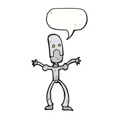 cartoon funny robot with speech bubble N85