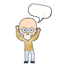 cartoon stressed bald man with speech bubble N10