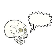 cartoon spooky skull with speech bubble N158