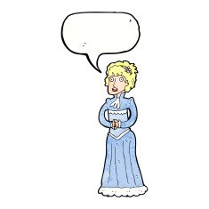 cartoon shocked victorian woman with speech bubble N11