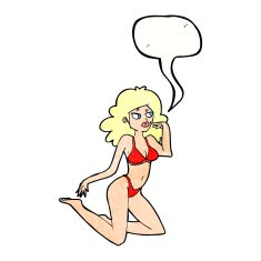 cartoon woman in underwear looking speechful with speech bubble N3