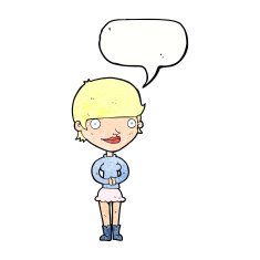cartoon friendly woman with speech bubble N75