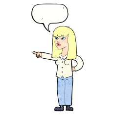 cartoon pretty woman pointing with speech bubble N42