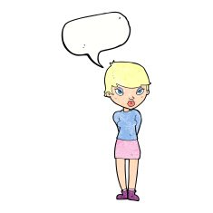 cartoon shy woman with speech bubble N51