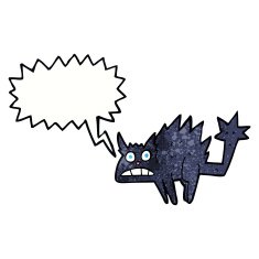 cartoon frightened black cat with speech bubble N3