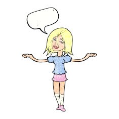 cartoon woman shrugging shoulders with speech bubble N520