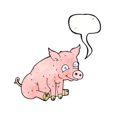 cartoon happy pig with speech bubble N7