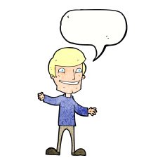 cartoon grinning man with speech bubble N94