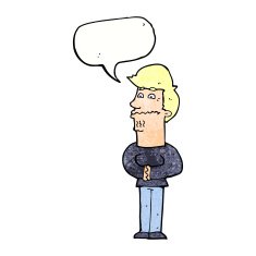 cartoon nervous man with speech bubble N142