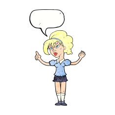 cartoon woman with idea speech bubble N264
