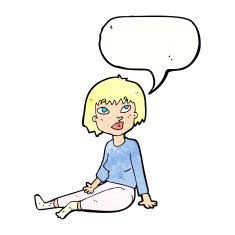 cartoon woman sitting on floor with speech bubble N11