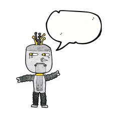 cartoon waving robot with speech bubble N23