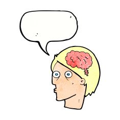 cartoon head with brain symbol speech bubble N40