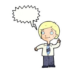 cartoon school boy answering question with speech bubble N51