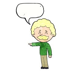 cartoon man with mustache pointing speech bubble N31