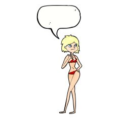 cartoon woman in bikini with speech bubble N56
