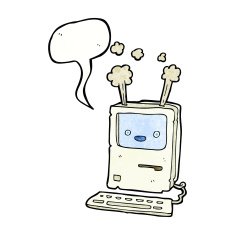 cartoon old computer with speech bubble N29
