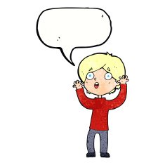 cartoon frightened man with speech bubble N85