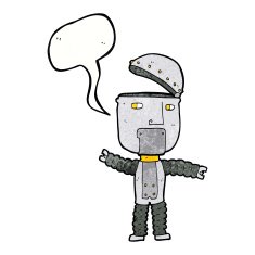 cartoon robot with speech bubble N201