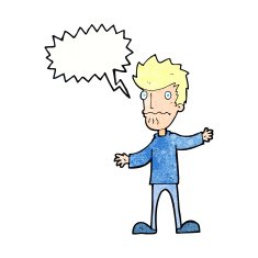 cartoon nervous man with speech bubble N144