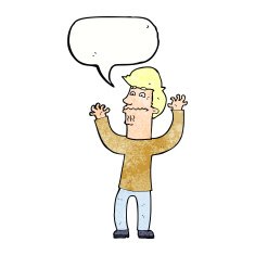 cartoon nervous man with speech bubble N145