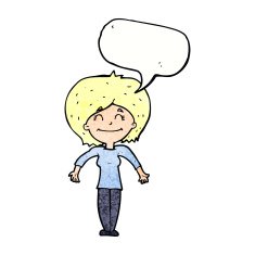 cartoon woman shrugging shoulders with speech bubble N521