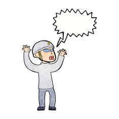 cartoon security man panicking with speech bubble N11
