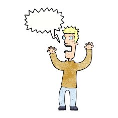 cartoon terrified man with speech bubble N224