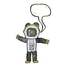 cartoon deep sea diver with speech bubble N31
