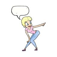 cartoon pretty woman pointing with speech bubble N43
