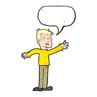 cartoon worried man reaching with speech bubble N21