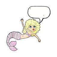 cartoon pretty mermaid waving with speech bubble N11