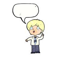 cartoon schoolboy answering question with speech bubble N11