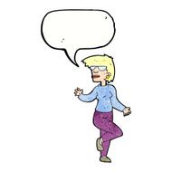 cartoon woman waving with speech bubble N347